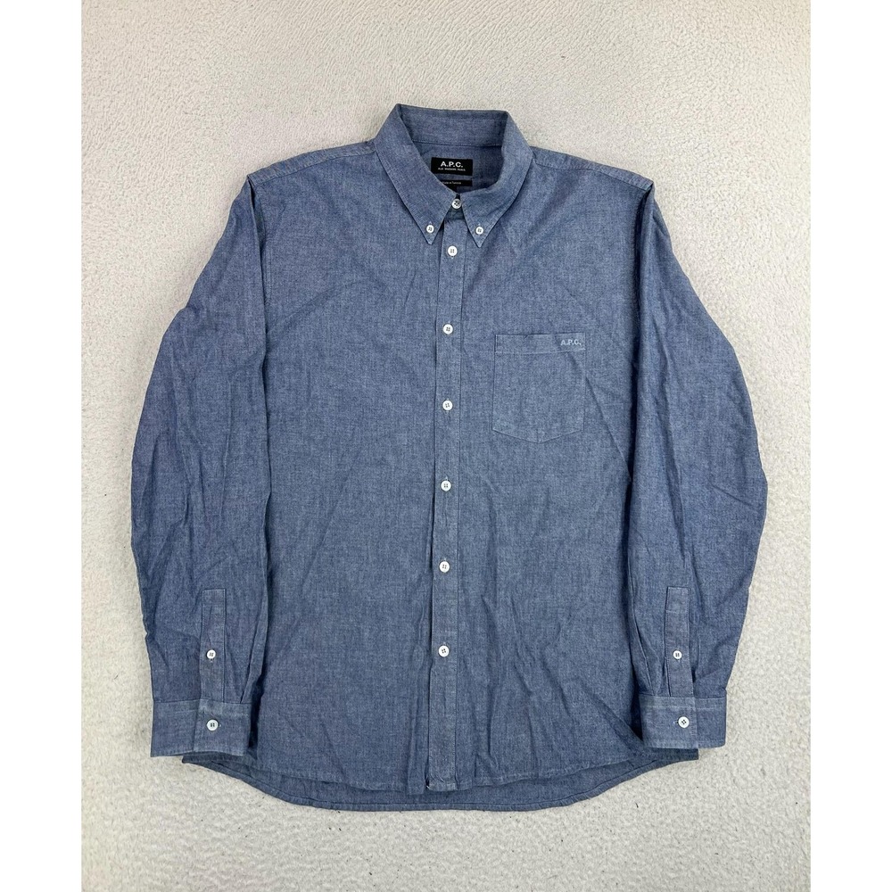 A.P.C. Shirt Mens Large Blue Chambray Button Up Long Sleeve Cotton H12509